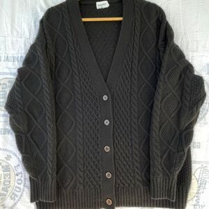 Sunday’s Best Black Merino Wool Blend Cable Knit Cardigan Sweater Size Medium